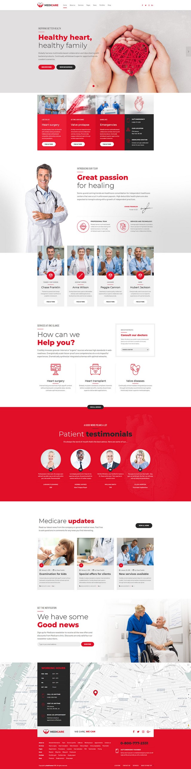 health and medical wordpress theme Medicare homepage layout for cardiology