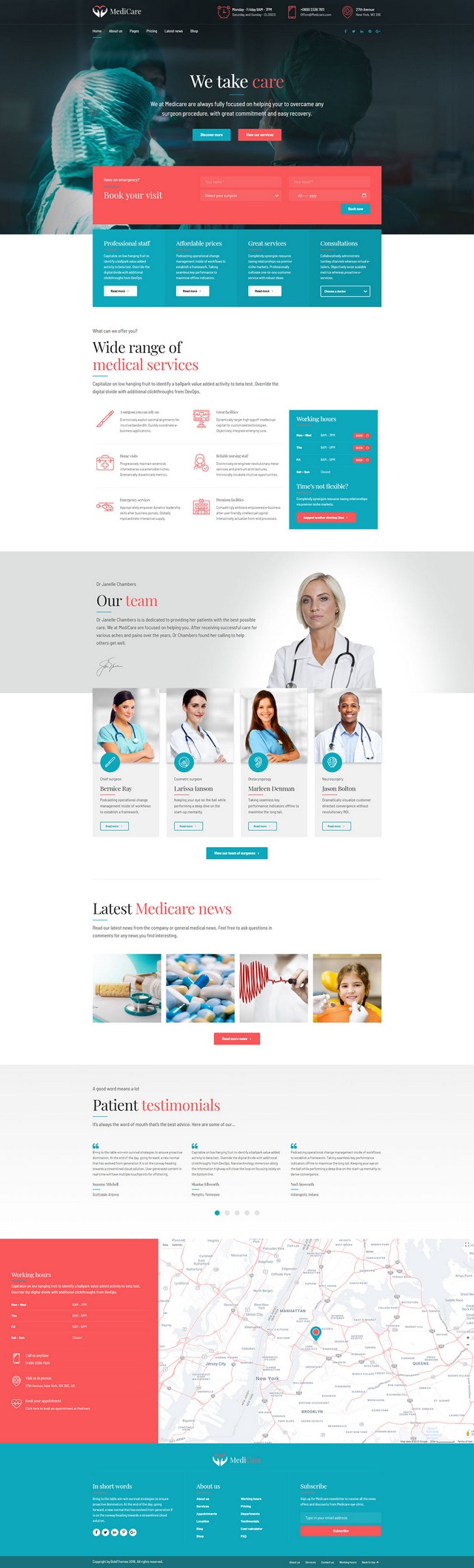 health and medical wordpress theme Medicare homepage layout for surgery clinic